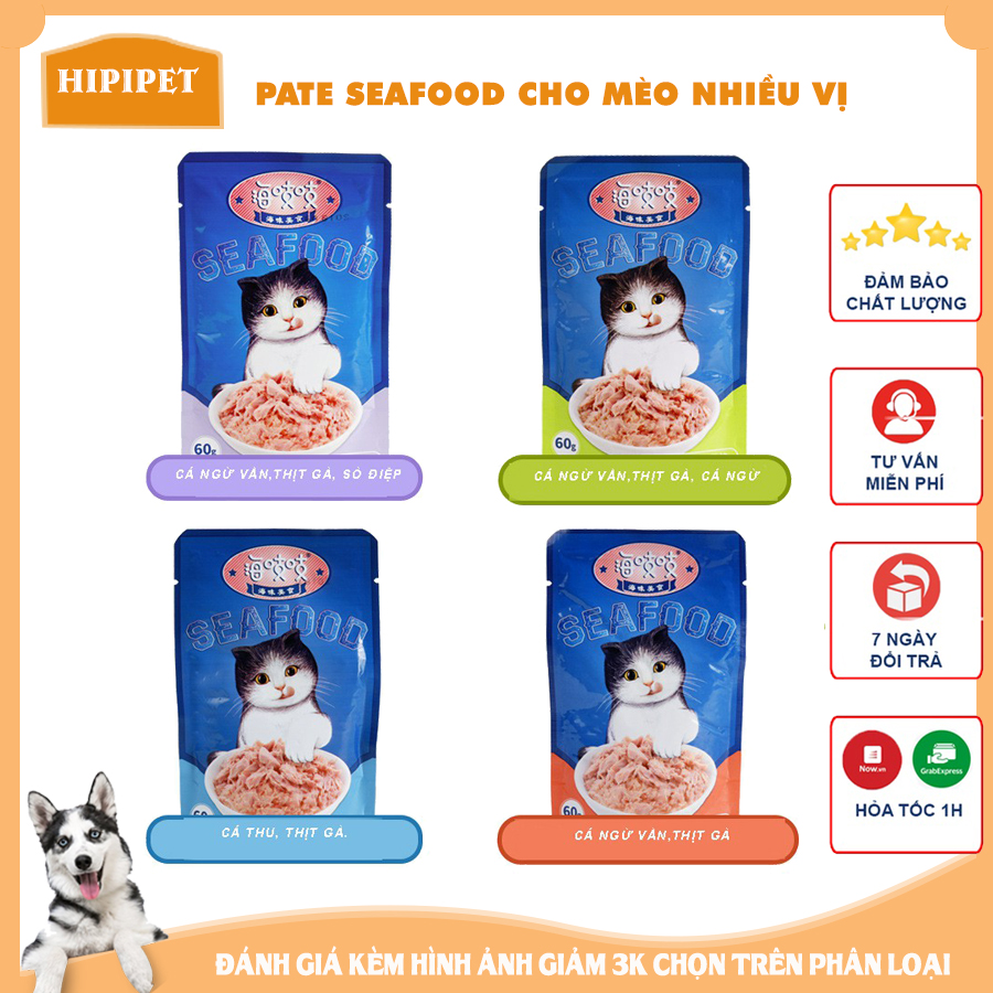 Súp thưởng cho mèo SEAFOOD 4 vị thơm ngon , bổ dưỡng dành cho thú cưng- 60g csp40