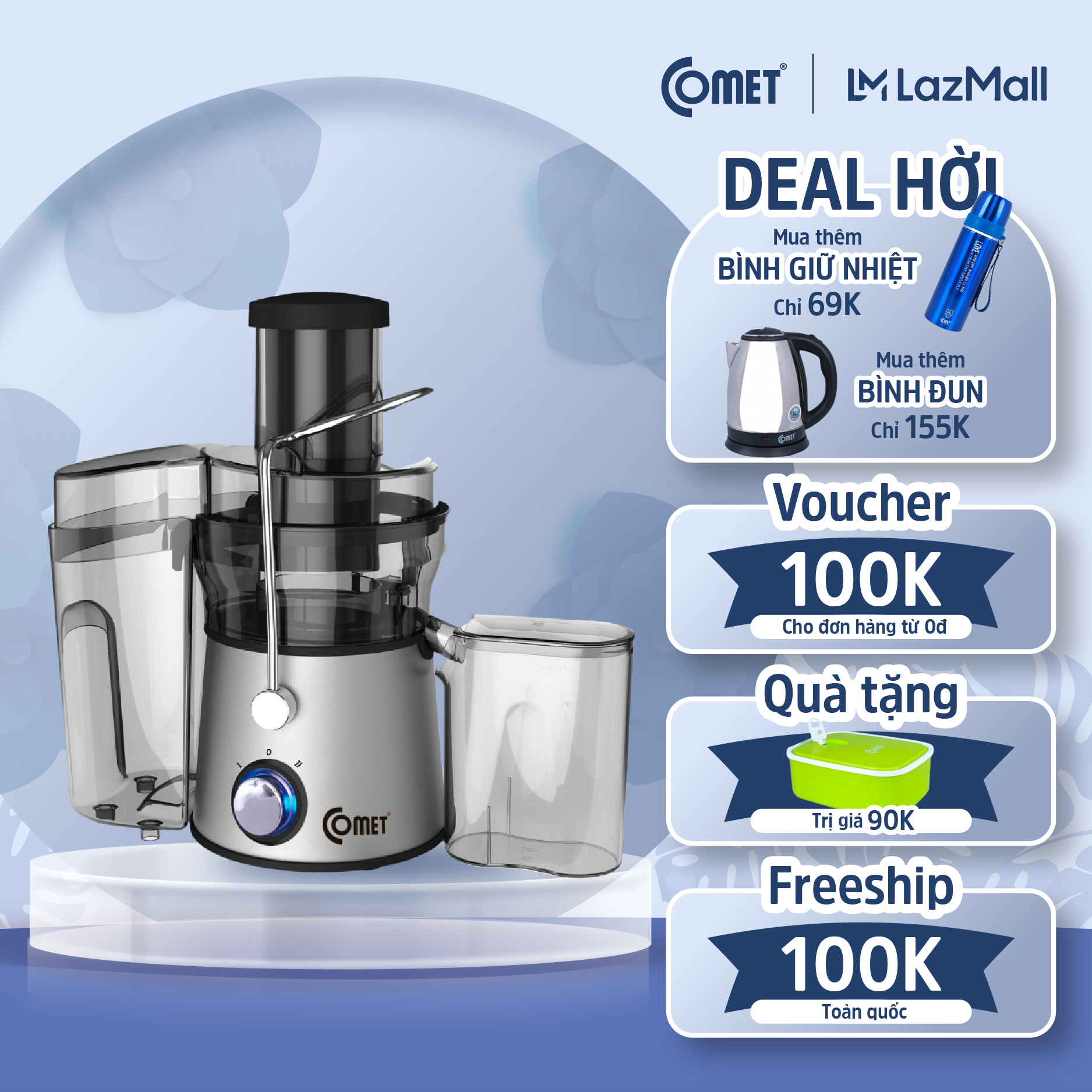 Máy ép trái cây COMET CM9836 - Công suất 600W - Dung tích 1.5L - Bảo hành 12 tháng - Hàng Chính Hãng