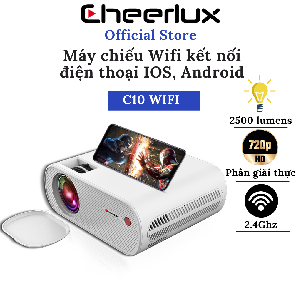 Máy chiếu mini Wifi cheerlux C10 HD, kết nối không dây với điện thoại Ios, Android