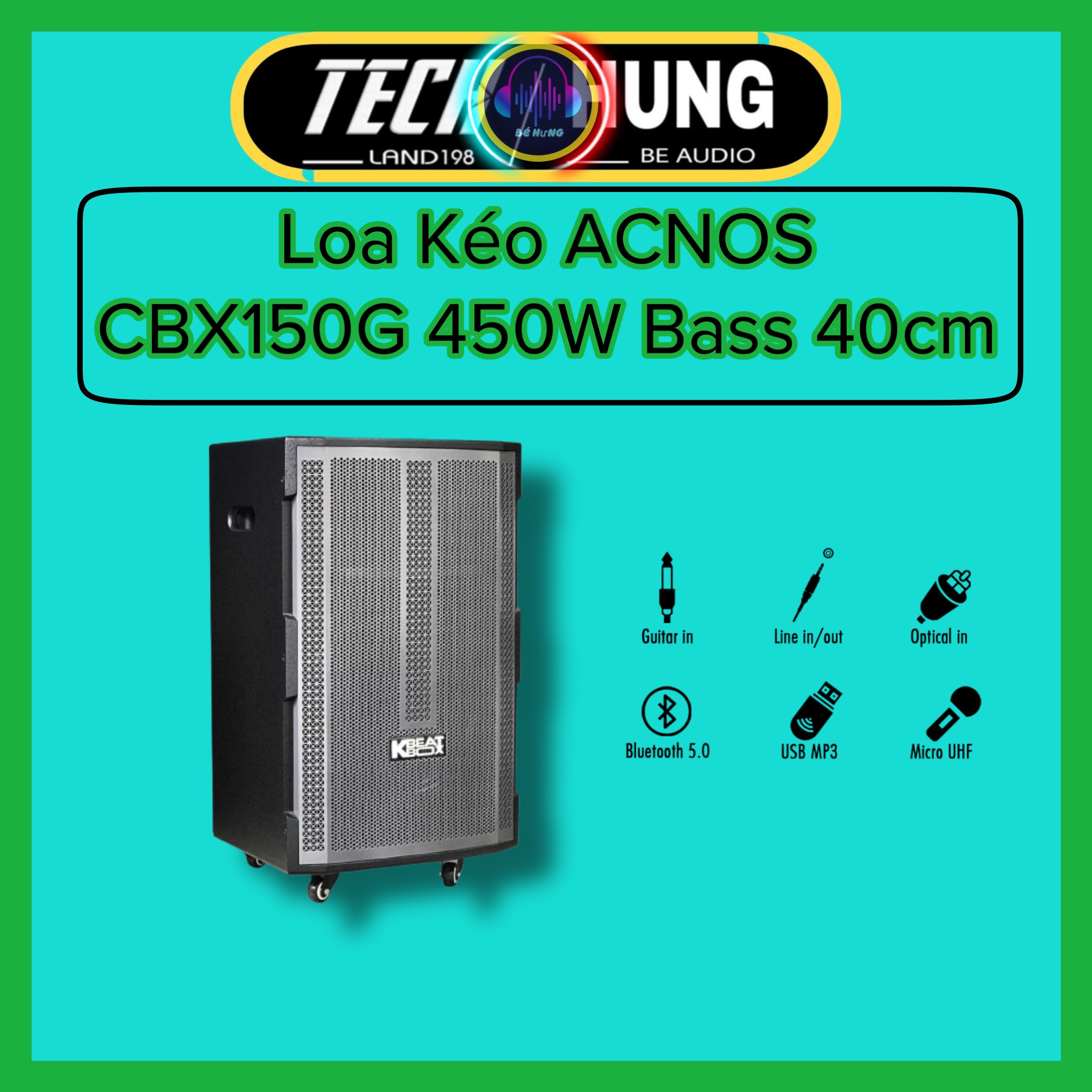 Loa kéo Acnos CBX150G kèm 2 mic 450W Bass 40cm 15