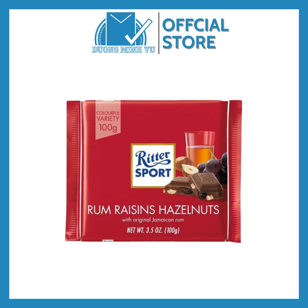 Sô-cô-la sữa rum nho khô Ritter Sport Rum Raisins Hazelnuts 100g
