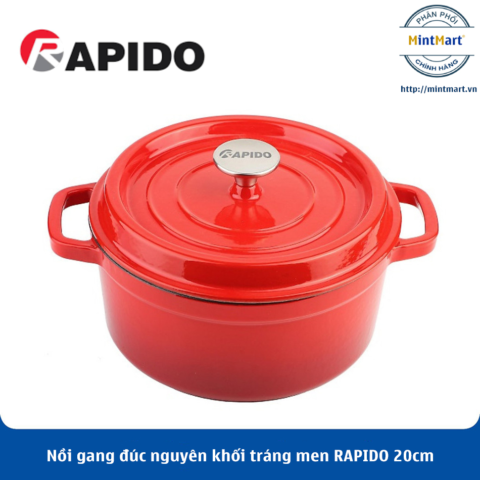 Nồi gang đúc nguyên khối tráng men RAPIDO 20cm - Hàng Chính Hãng