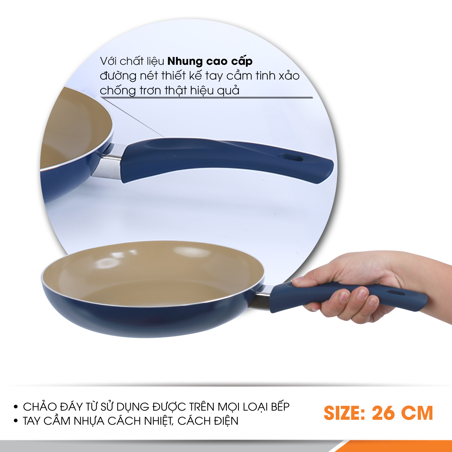Chảo chống dính cao cấp đáy từ 26cm COMET - CH15-26 size lớn 26cm ,dùng được cho bếp từ và tất cả các loại bếp - Hàng chính hãng