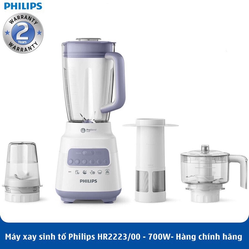 Máy xay sinh tố philips hr2223 ba cối xay bằng nhựa cao cấp, bảng điều khiển tiện lợi, bh chính hãng 12 tháng
