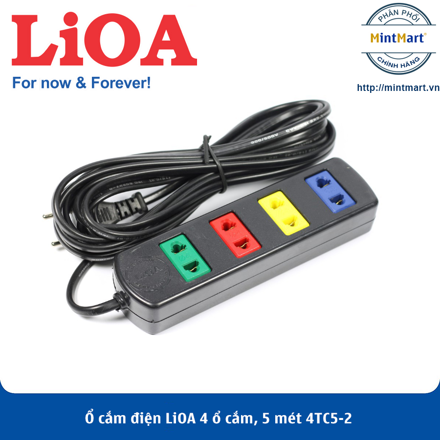 Ổ cắm điện LiOA 4 ổ cắm, 5 mét 4TC5-2 - Hàng Chính Hãng