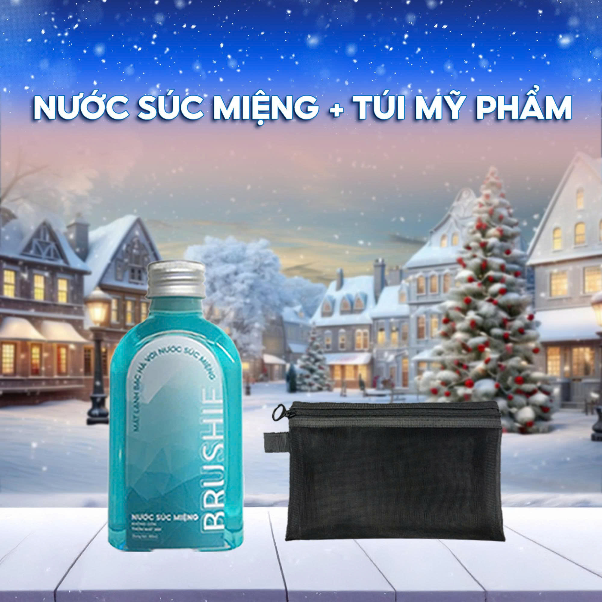 [HÀNG TẶNG - GIFT] COMBO QUÀ TẶNG CHO BÀN CHẢI ĐIỆN, TĂM NƯỚC BRUSHIE Ngày SALE Tháng 12: Nước súc miệng + Túi đựng mỹ phẩm