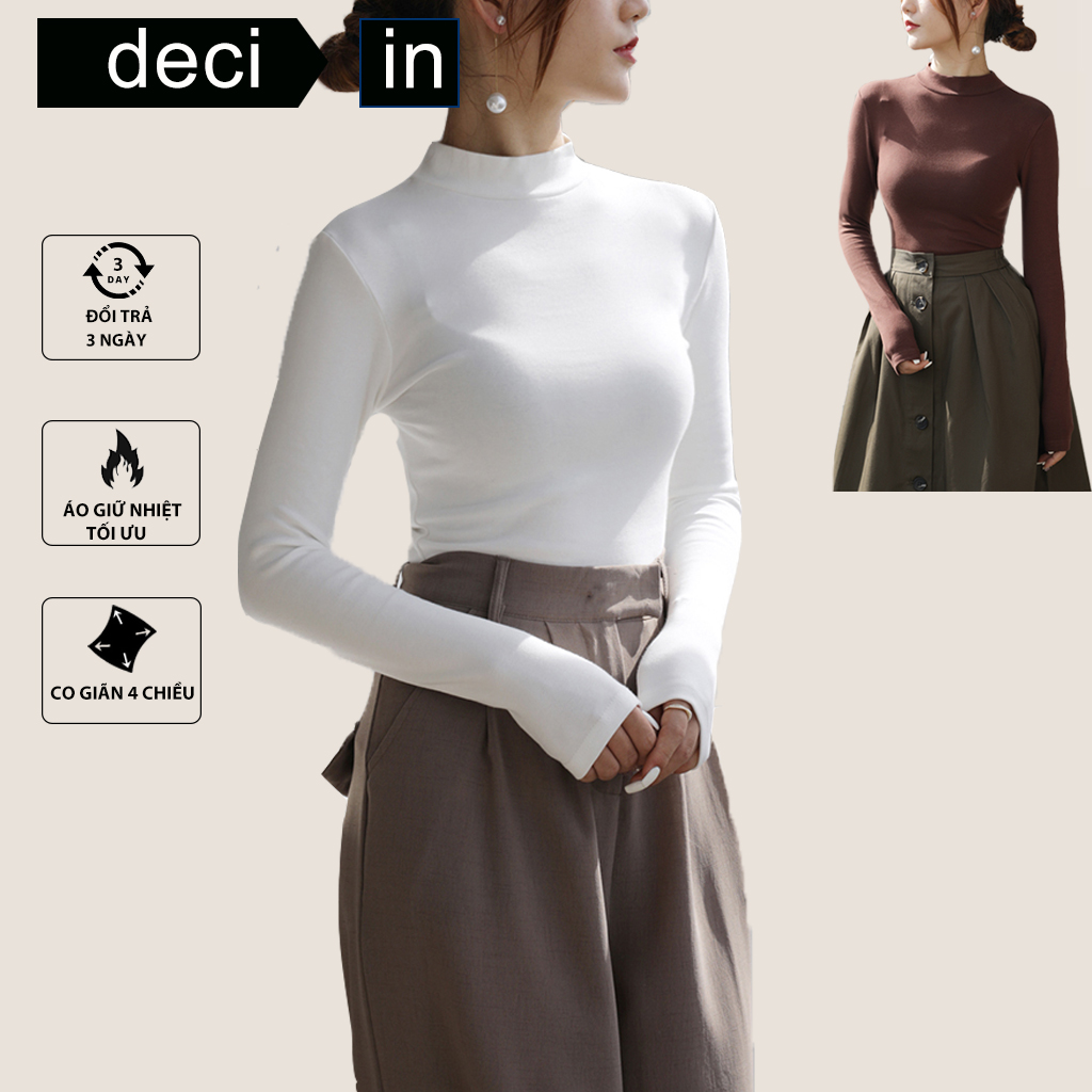 Áo giữ nhiệt nữ áo thun cổ cao 3 phân vải nhập quảng châu cực đẹp cực ấm DECI.IN ST19