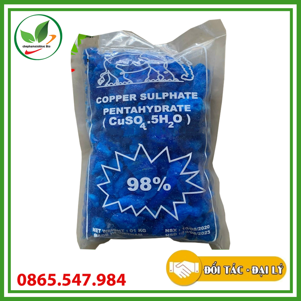 CuSO4.5H2O . Đồng sulphate tinh khiết, xử lý nước bể bơi, ao nuôi tôm, bể cá. gói 1kg