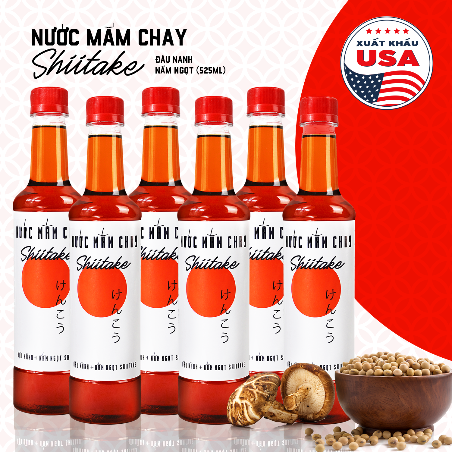 [Combo 6 chai] Nước mắm chay cao cấp Shiitake ủ chượp từ đậu nành, nấm ngọt Shiitake và trái thơm, chai nhựa 525ml