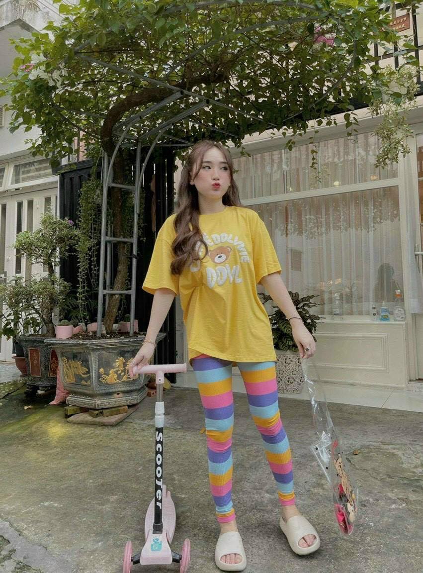 Bộ sắc màu mặc nhà nữ, mặc đi chơi áo thun quần ôm thun gân, mẫu đẹp, màu hot