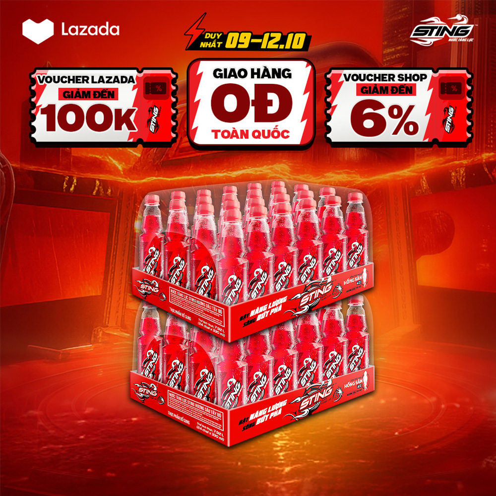 [SALE 10.10-VC ĐẾN 12%] Combo 2 Thùng 24 Chai Nước Tăng Lực Sting Dâu (330ml/chai)
