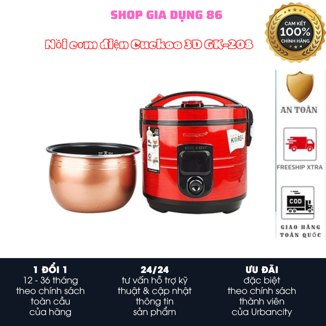 Nồi cơm điện Cuckoo 3D GK-208 dung tích 2.0 lít, công suất 900W, 3 mâm nhiệt, nồi cơm điện mini công nghệ chuẩn Hàn Quốc, lòng nồi siêu dày, chống dính tiện lợi