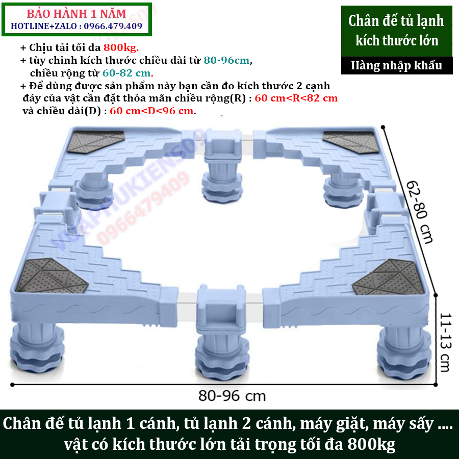 Chân đế tủ lạnh 1 cánh,tủ 2 cánh, máy giặt, máy sấy kích thước lớn tải trọng 800kg
