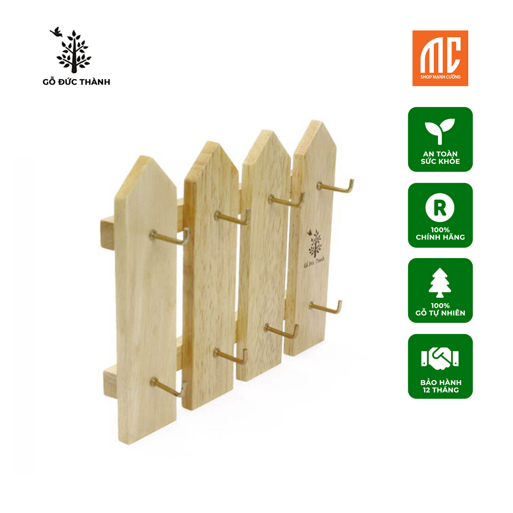 45231 |Hàng rào treo chìa khóa thẻ nhân viên kính khẩu trang, 4 thanh 8 móc treo Gỗ Đức Thành