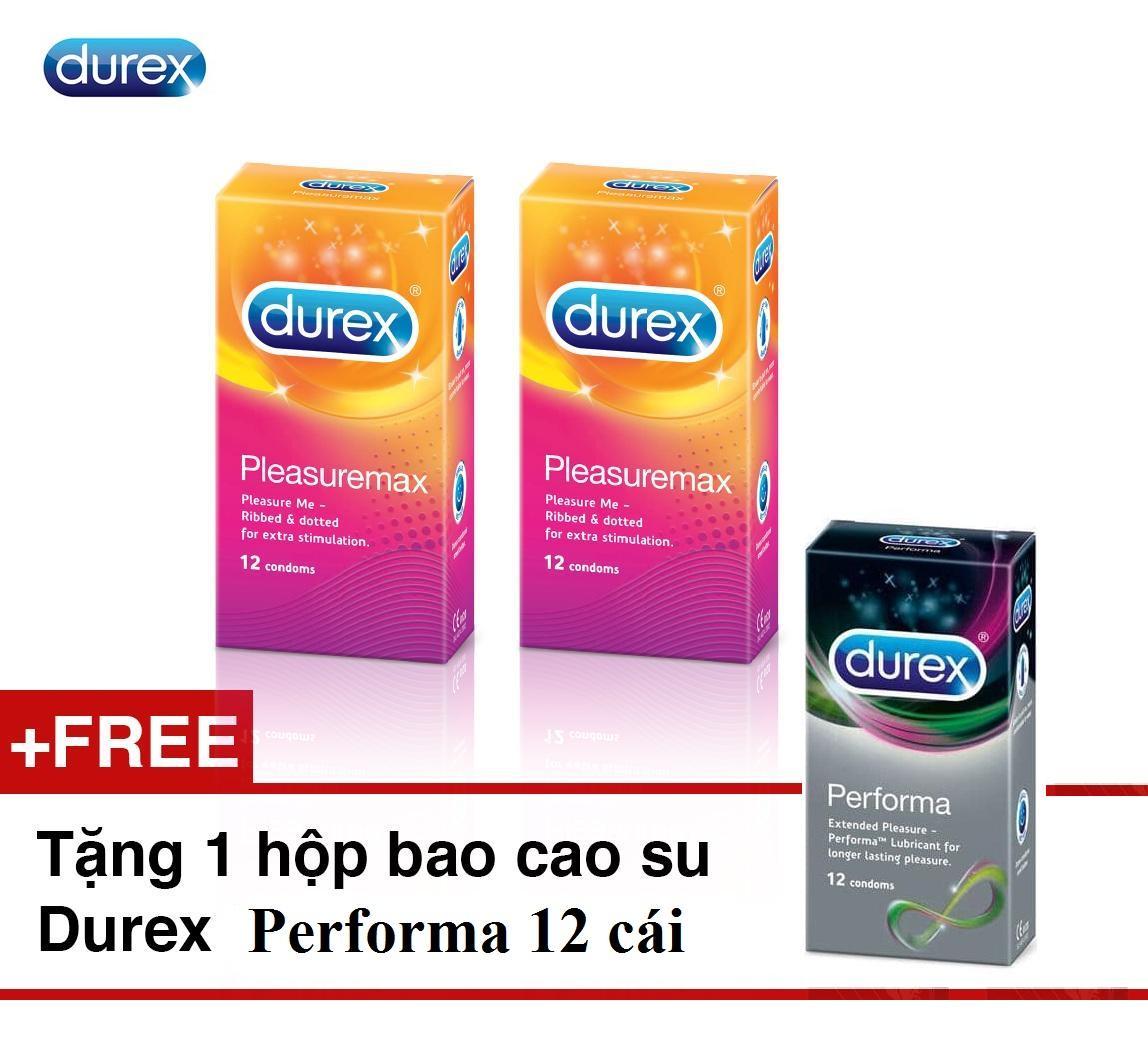 Bộ 2 hộp bao cao su gân gai durex pleasuremax tặng 1 hộp bcs durex performa kéo dài thời gian hộp 12c