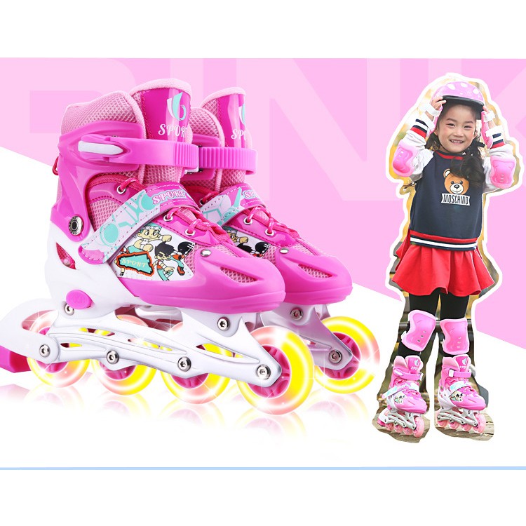 Giày patin, giày trượt patin trẻ em , người lớn sports màu hồng đủ size