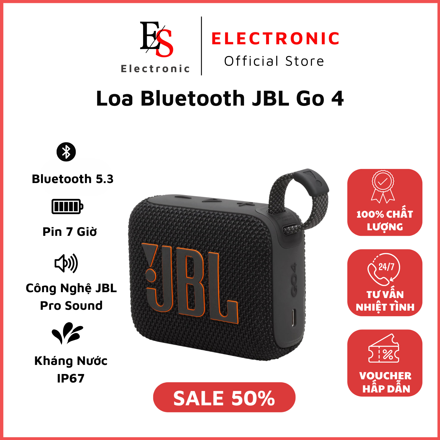 Loa Bluetooth J.B.L Go 4 Bản 2024, Loa Không Dây Cầm Tay Nghe Nhạc Công Suất Lớn, Bass Mạnh, Kháng Nước và Bụi IP67, Công Nghệ  Âm Thanh Siêu Bass, Kiểu Dáng Di Động, Kết Nối Bluetooth 5.3, Thiết Kế Nhỏ Gọn Có Móc Treo. Bảo Hành 24 Tháng.