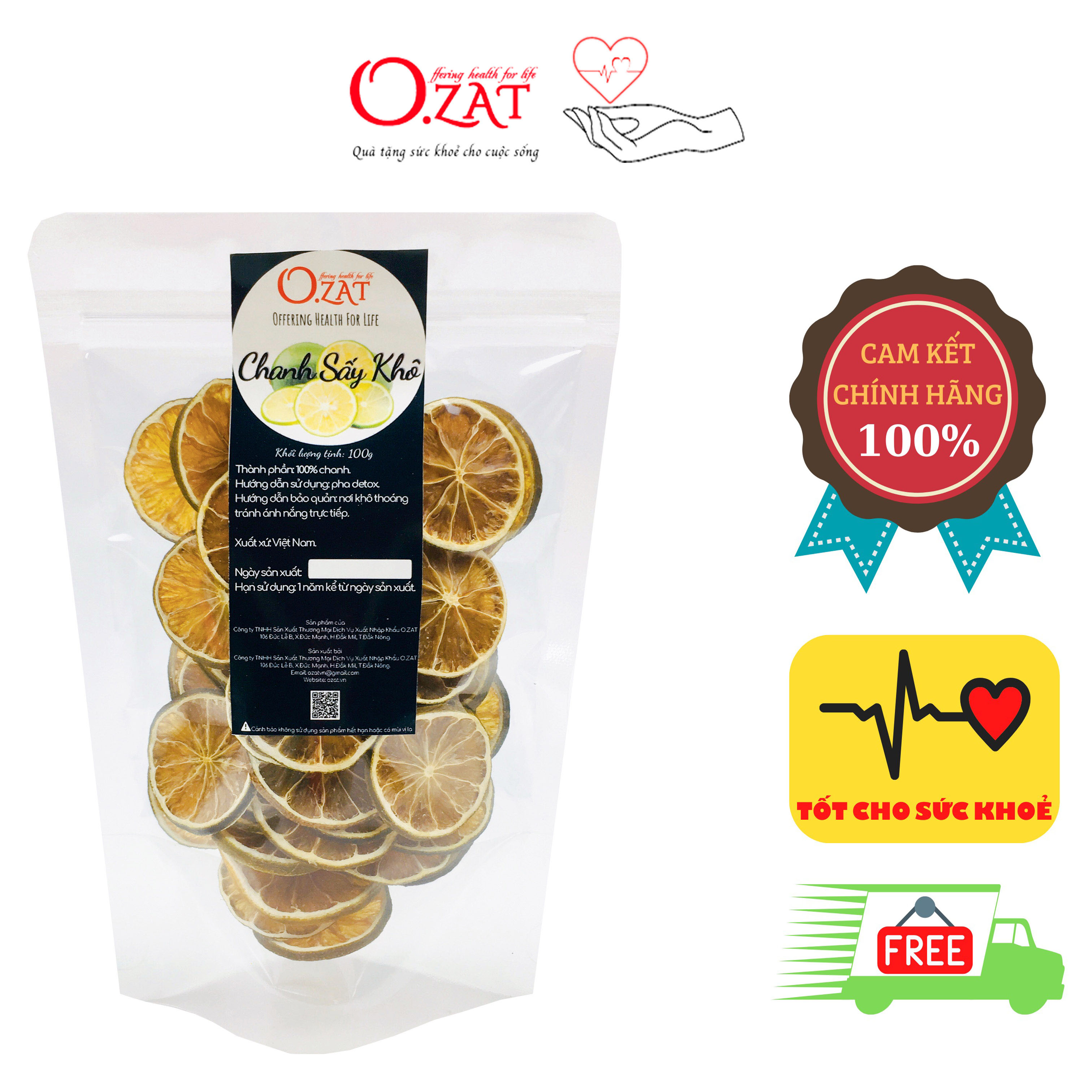 Chanh cắt lát sấy khô O.ZAT 100g – chanh không hạt, pha trà, trang trí decor