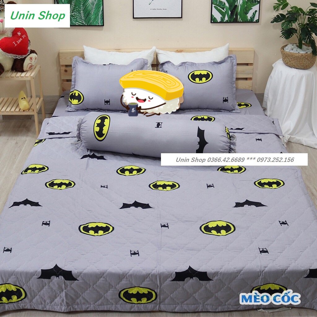 (Đẹp vô cực) Bộ chăn ga gối hè thu Cotton poly mẫu Batman | Bộ mền trần bông, drap, vỏ gối cotton poly đẹp đủ size 1m6x2m, 1m8x2m