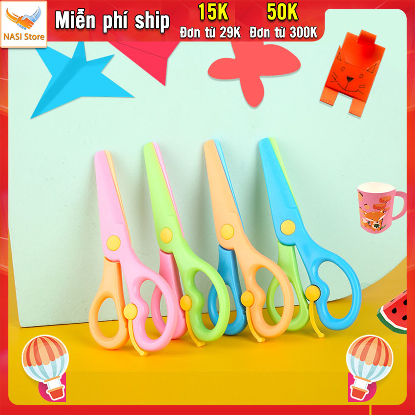 Kéo cắt giấy an toàn cho bé bằng nhựa không đau tay, có lẫy trợ lực - kéo cho bé tập cắt, kéo nhựa an toàn cho bé, kéo cắt giấy trẻ em - NASI Store