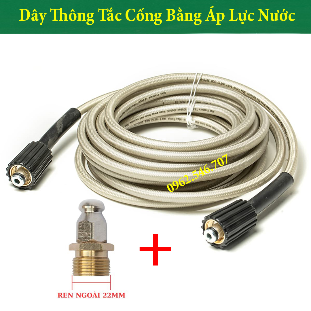 10m-15m-20m-30m Dây thông tắc cống bằng áp lực nước - Sử dụng bằng máy rửa xe