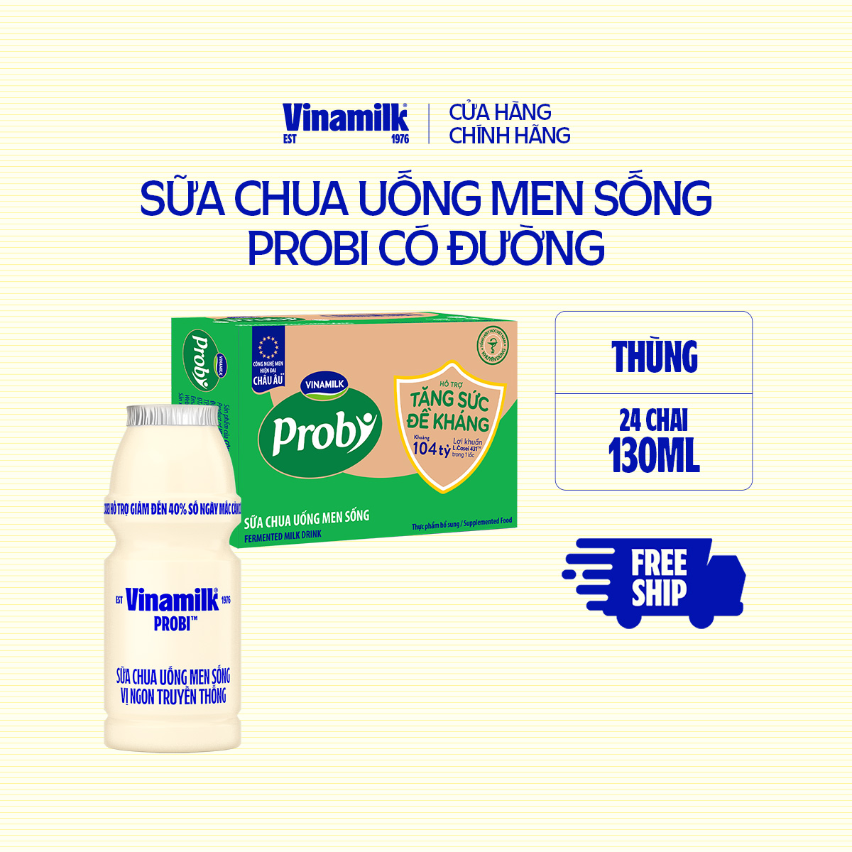 Thùng Sữa chua uống Probi Có Đường 130ml Yaourt 24 chai/thùng