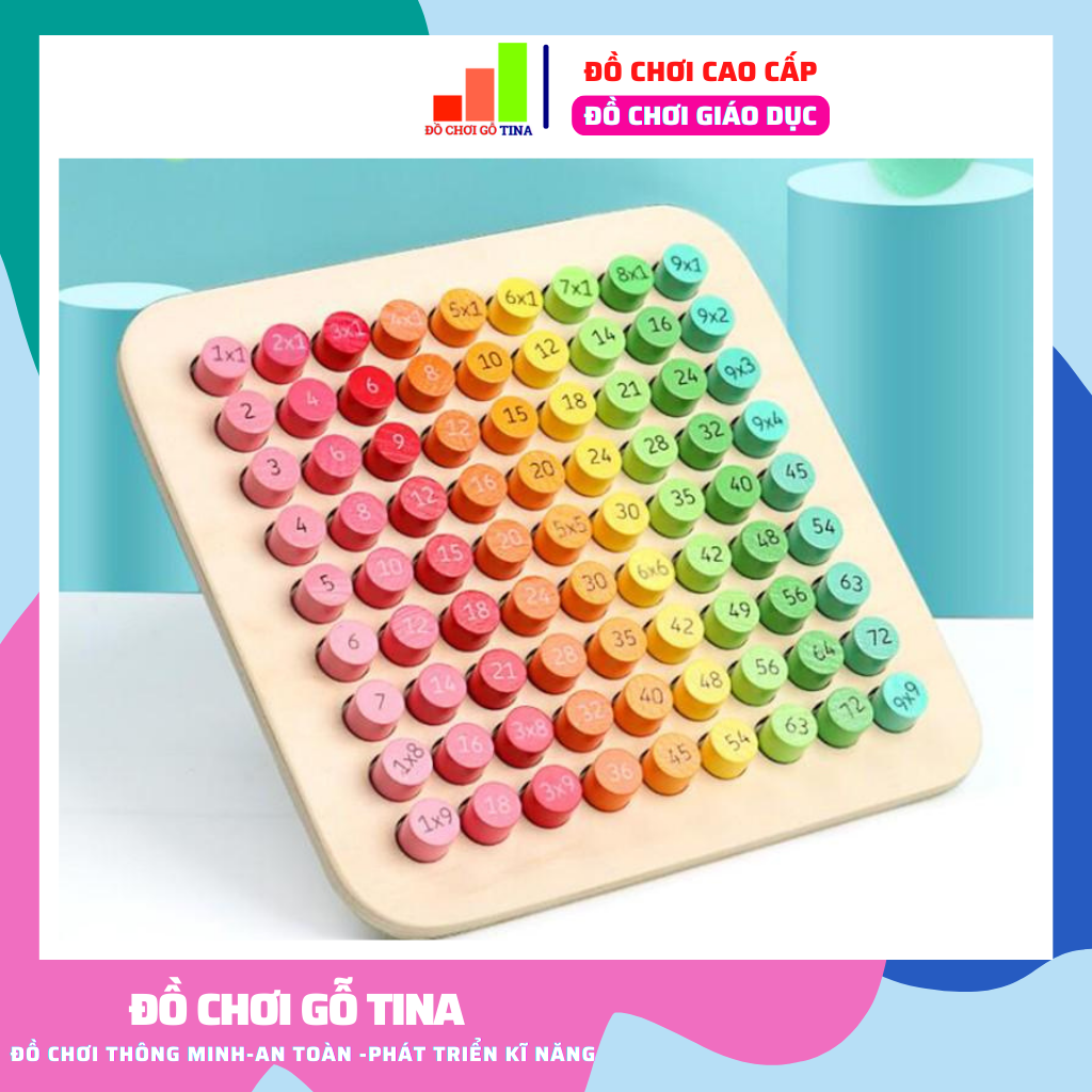 Đồ chơi gỗ xếp hình toán học tina bảng cửu chương gỗ kèm chữ số và phép tính cho bé phát triển tư duy