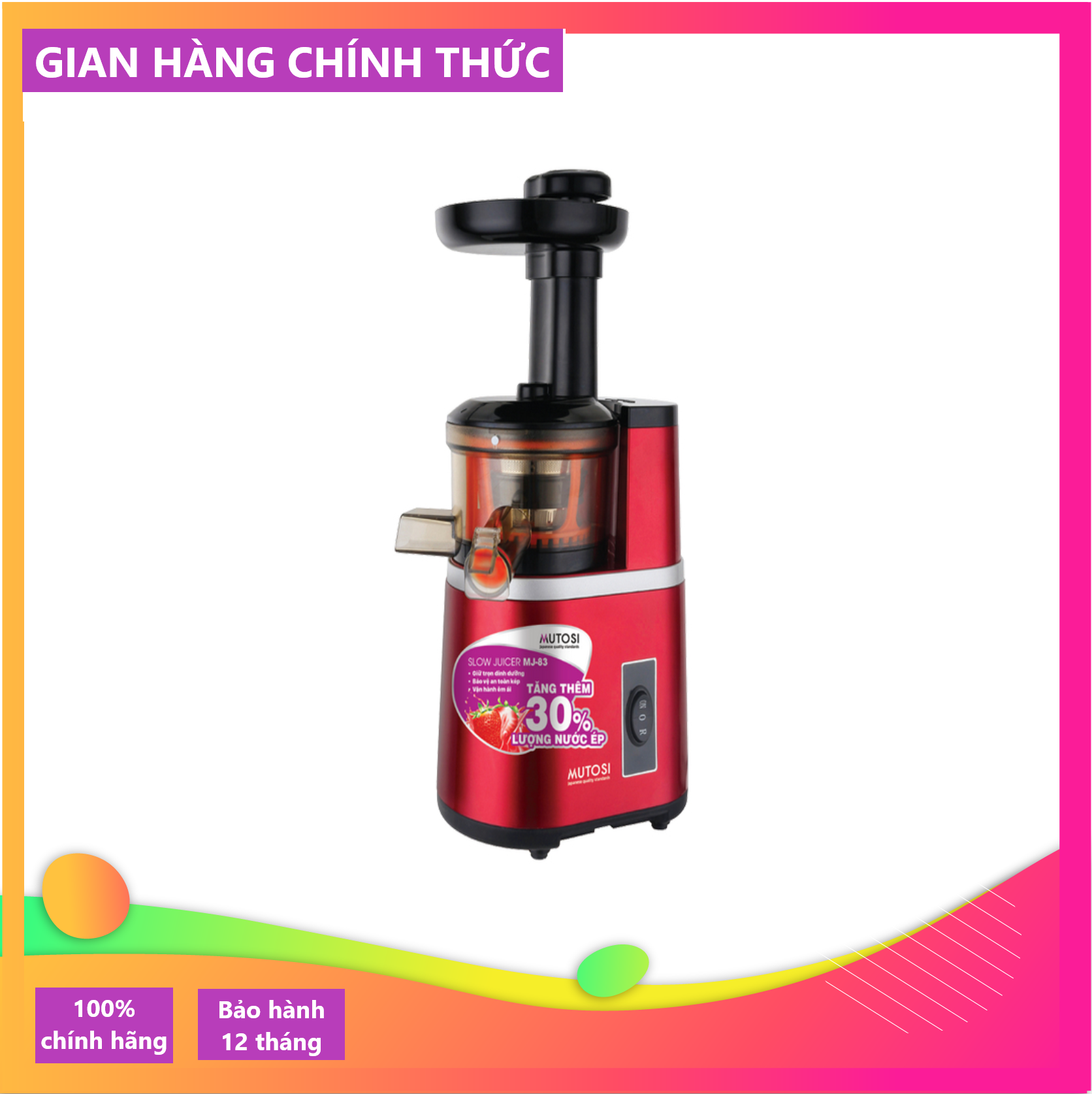 Máy ép chậm Mutosi MJ-83 - Máy ép trái cây, rau củ, hoa quả - Giữ nguyên dưỡng chất, tăng 30% lượng nước, êm ái không ồn - Hàng chính hãng