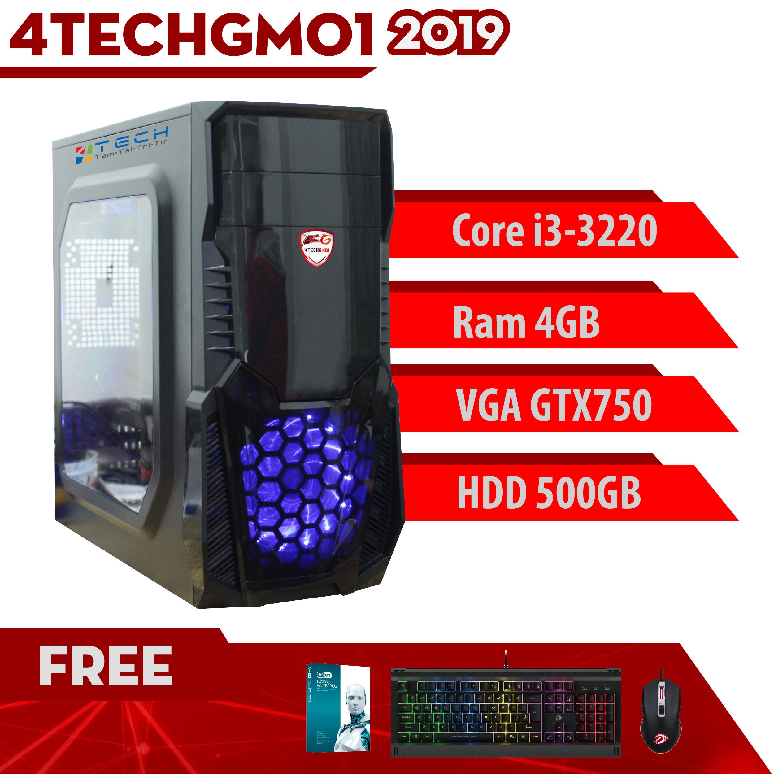 Máy tính chơi game 4techgm01 2019 core i3-3220, ram 4gb, hdd 500gb, vga gtx750 - tặng phím chuột bán cơ dareu - tặng 1 móc khóa 4tech