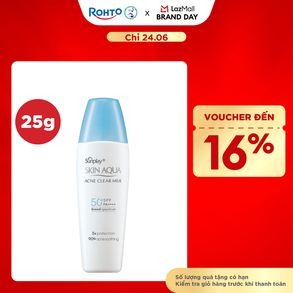 Kem chống nắng Skin Aqua cho da mụn, dạng sữa dùng hàng ngày Sunplay Skin Aqua Acne Clear Eco Việt Nam SPF 50, PA++++ 25g