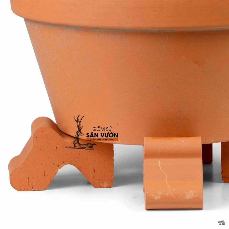 Bộ 3 chân kê chậu trồng cây bằng gốm đất nung (set 3 terracotta pot feet) size TRUNG (9.5x3.5x6cm) - gốm sứ sân vườn Bình Dương