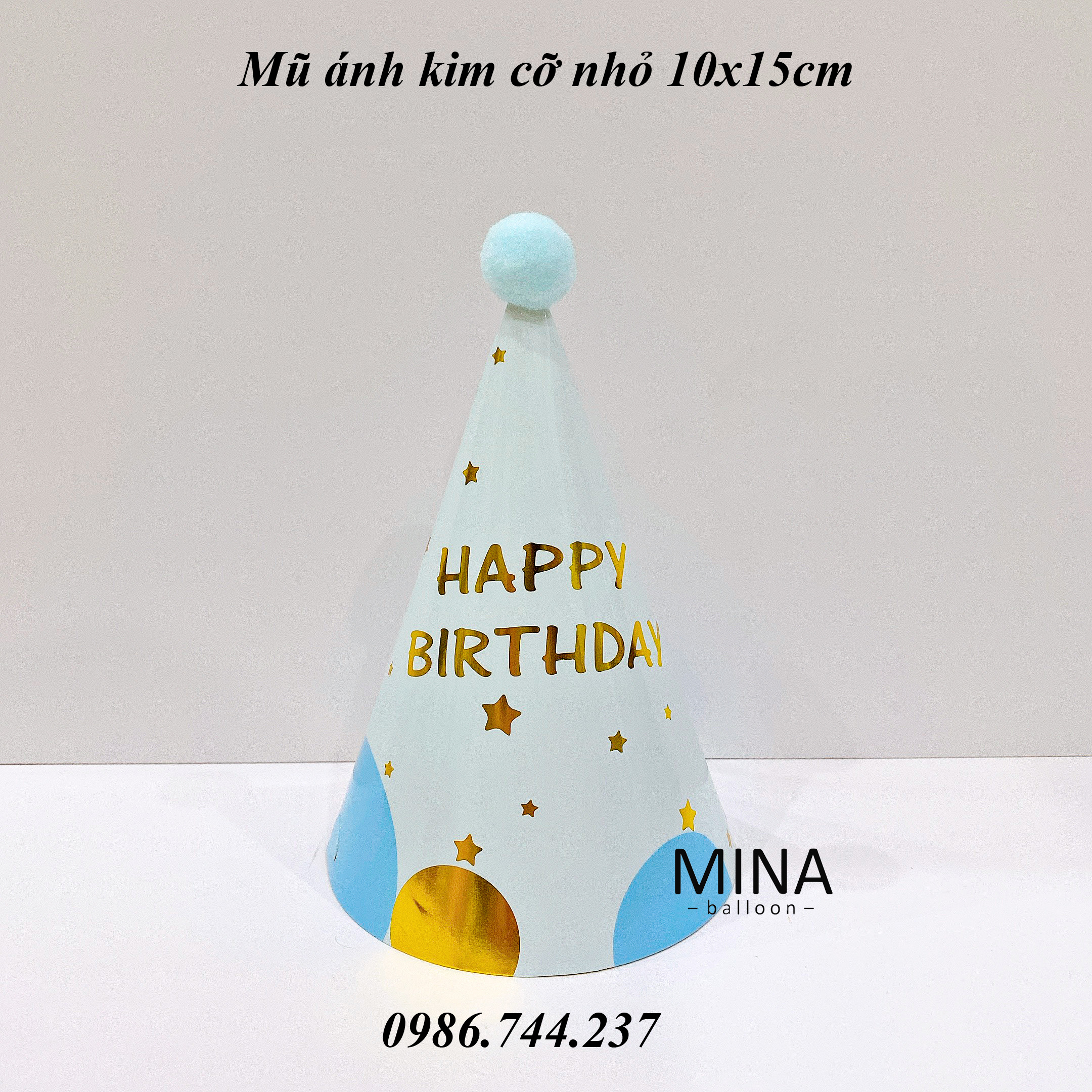 Mũ sinh nhật ánh kim quả bông cỡ nhỏ 11x17cm
