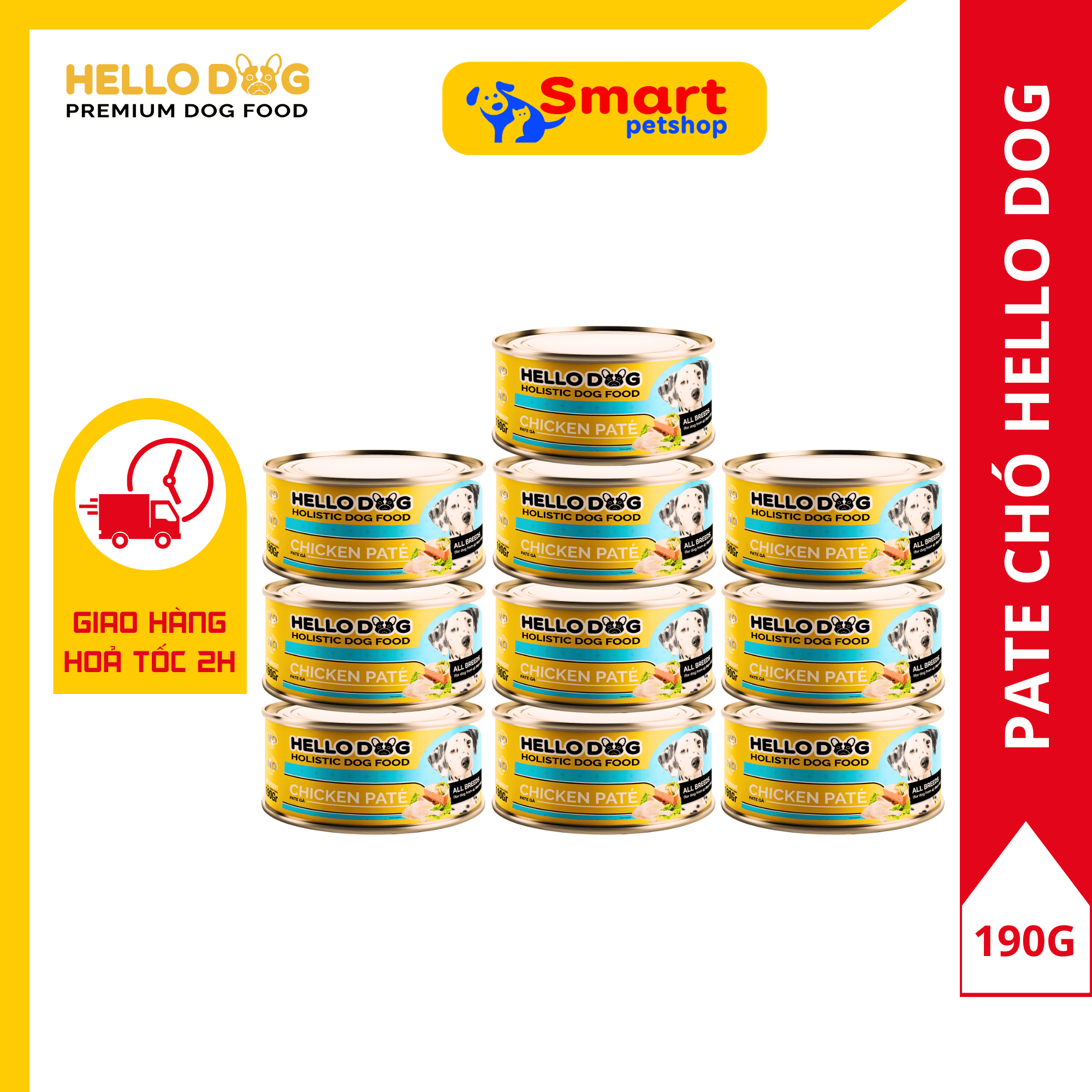 [HCM]( Combo 10 Lon ) Pate Tươi Cho Chó Mọi Lứa Tuổi Vị Gà - Hello Dog Chicken Pate 190G