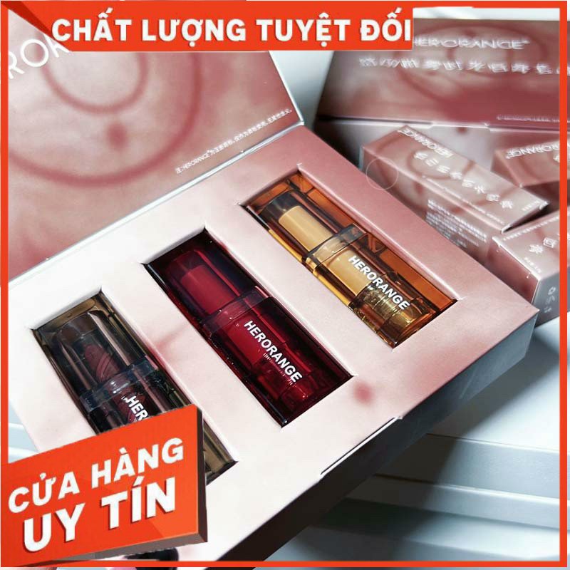 Set 3 cây son thỏi siêu lì herorange mịn nhẹ , hiệu ứng sương mờ , độ bám màu 6-12h