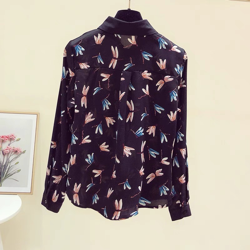 Áo sơ mi nữ họa tiết con chuồn chuồn xinh xắn dễ thương