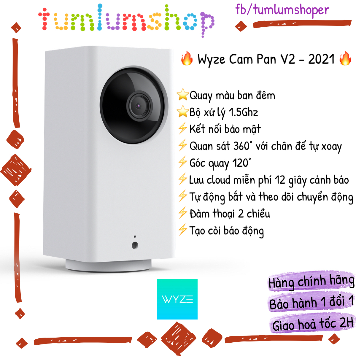 Wyze Cam Pan V2 – Quay màu ban đêm, Camera an ninh gia đình giá rẻ
