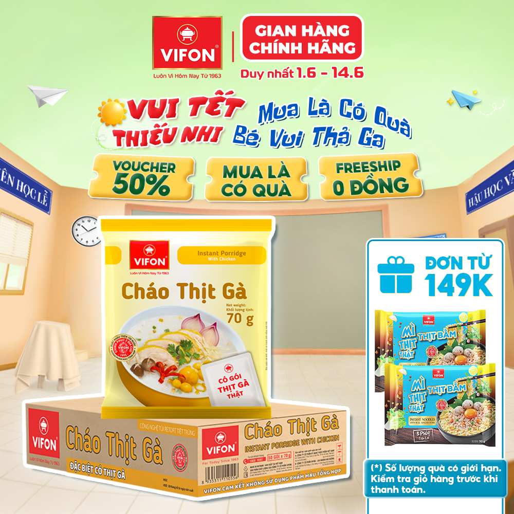[VOUCHER 20%, LAZCOIN 10%] Cháo Thịt Gà/ Thịt Bằm/ Cháo Sườn/ Nấm Đông Cô/ Bò/ Trứng muối VIFON 70gr/ gói