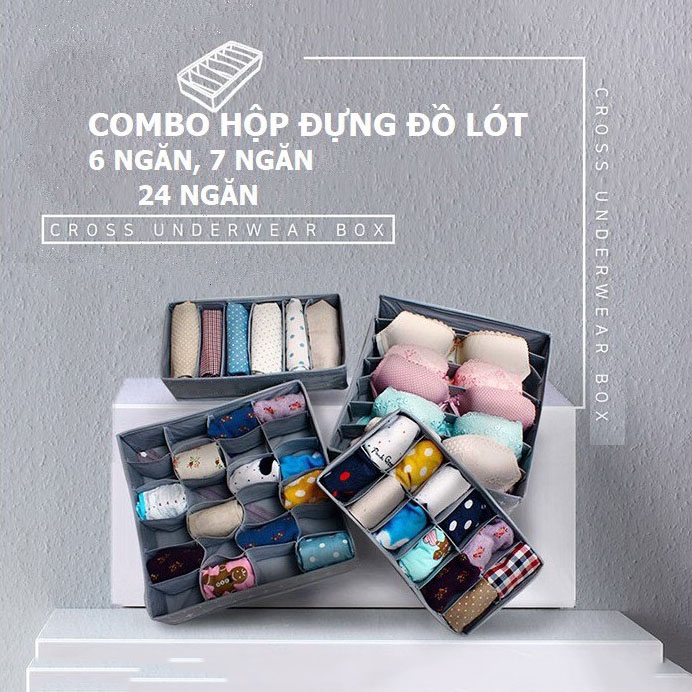 Hộp đựng đồ lót, tất, vớ nhiều ngăn bằng vải không dệt gọn gàng sang trọng HL6- set 3 hộp đựng đồ lót - Combo 3 hộp vải đựng đồ lót - giỏ đựng đồ lót - đồ lót nữ - đồ lót nam - quần lót - áo ngực - áo lót nữ UK Store