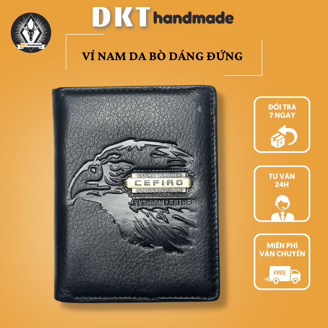 Ví da nam cefiro da bò mềm dáng đứng họa tiết khóa đồng cao cấp 10*12cm
