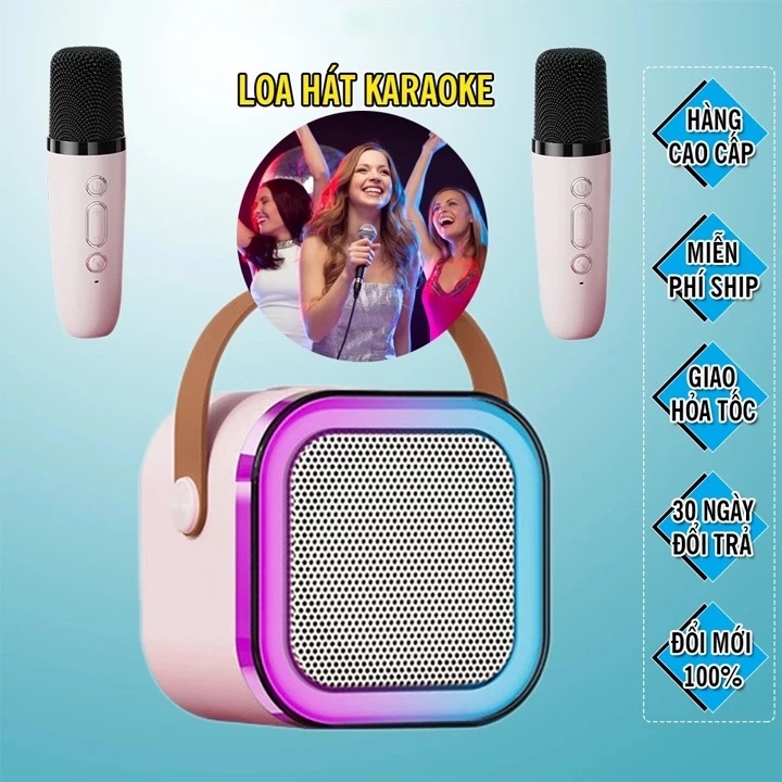 Loa Karaoke Mini Bluetooth K12 công suất 10W kèm 2 micro không dây, loa hát karaoke mini bluetooth 2 mic âm thanh