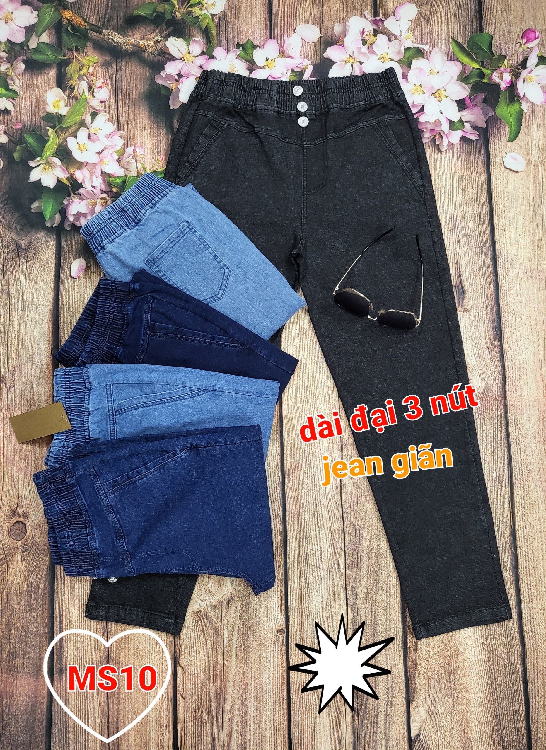 Quần jean dài nữ lưng thun vải co giãn nhiều màu