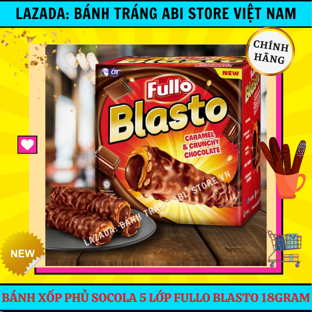 Hộp 15 cây-Bánh xốp ống socola 5 lớp giòn Fullo Blasto-Hàng nhập Indonesia-270g