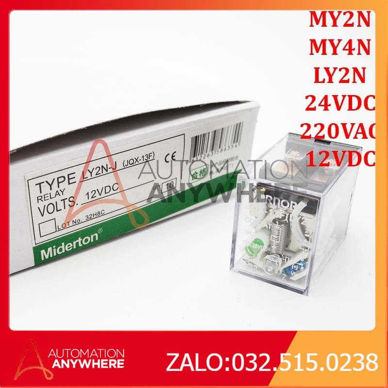 Rơ le kính relay trung gian miderton 8 chân 14 chân ly2n my2n my4n 12vdc 24vdc 220vac