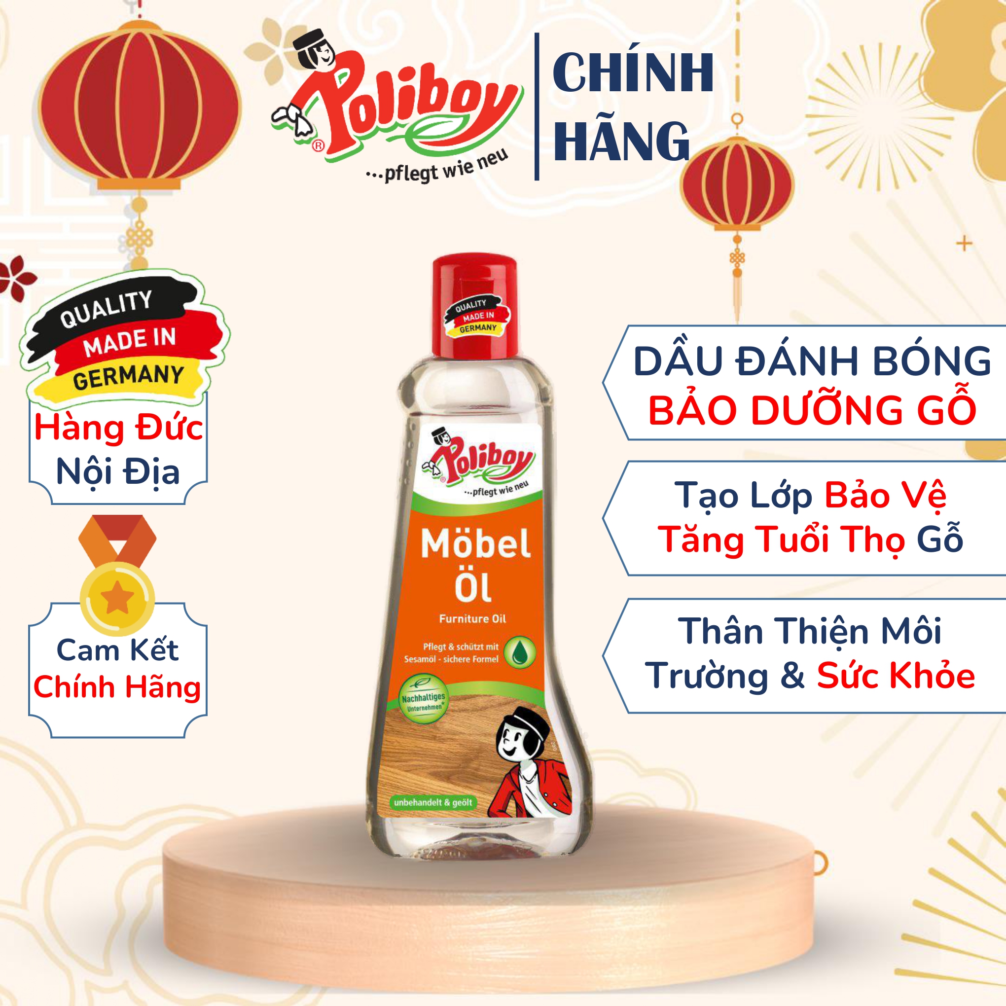 Dầu đánh bóng đồ gỗ poliboy an toàn cho trẻ nhỏ, làm mới đồ chơi gỗ 200ml
