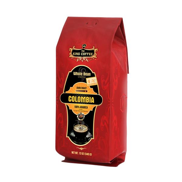 Cà phê hạt rang nguyên chất 100% arabica colombia king coffee - túi 340g - mức độ rang đậm tạo vị chua vừa phải và hậu vị đắng nhẹ