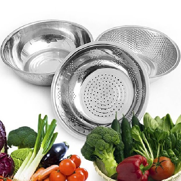 Set 3 thau rổ inox tiện dụng cho nhà bếp-Bộ 3 thau rổ inox an toàn tiện lợi-Combo 3 thau rổ inox an toàn và tiện lợi-Bộ thau rổ inox 3 món cao cấp cho nhà bếp