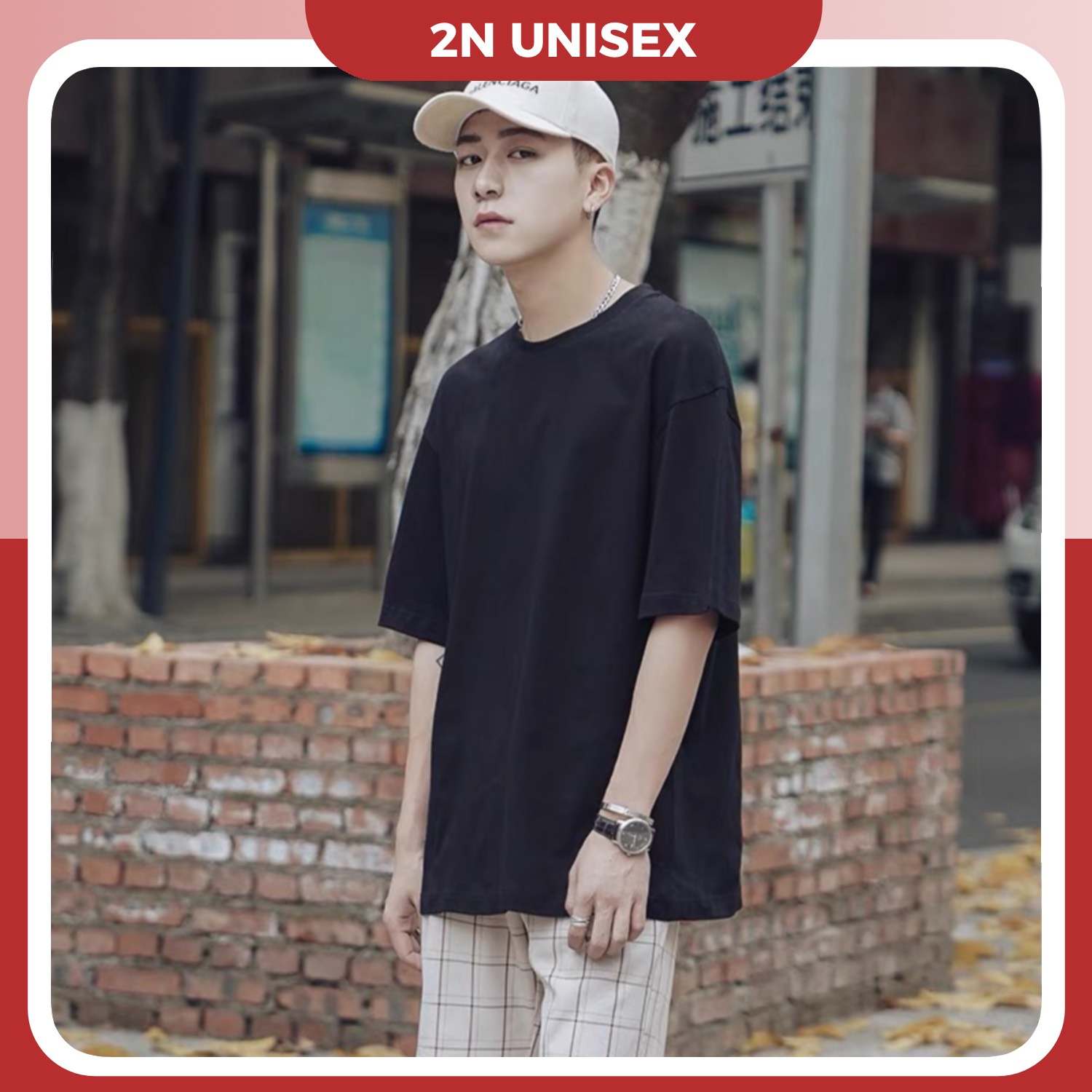 Áo phông nam nữ form rộng 2N Unisex thun cotton tay lỡ trơn ngắn màu trắng/be/đen