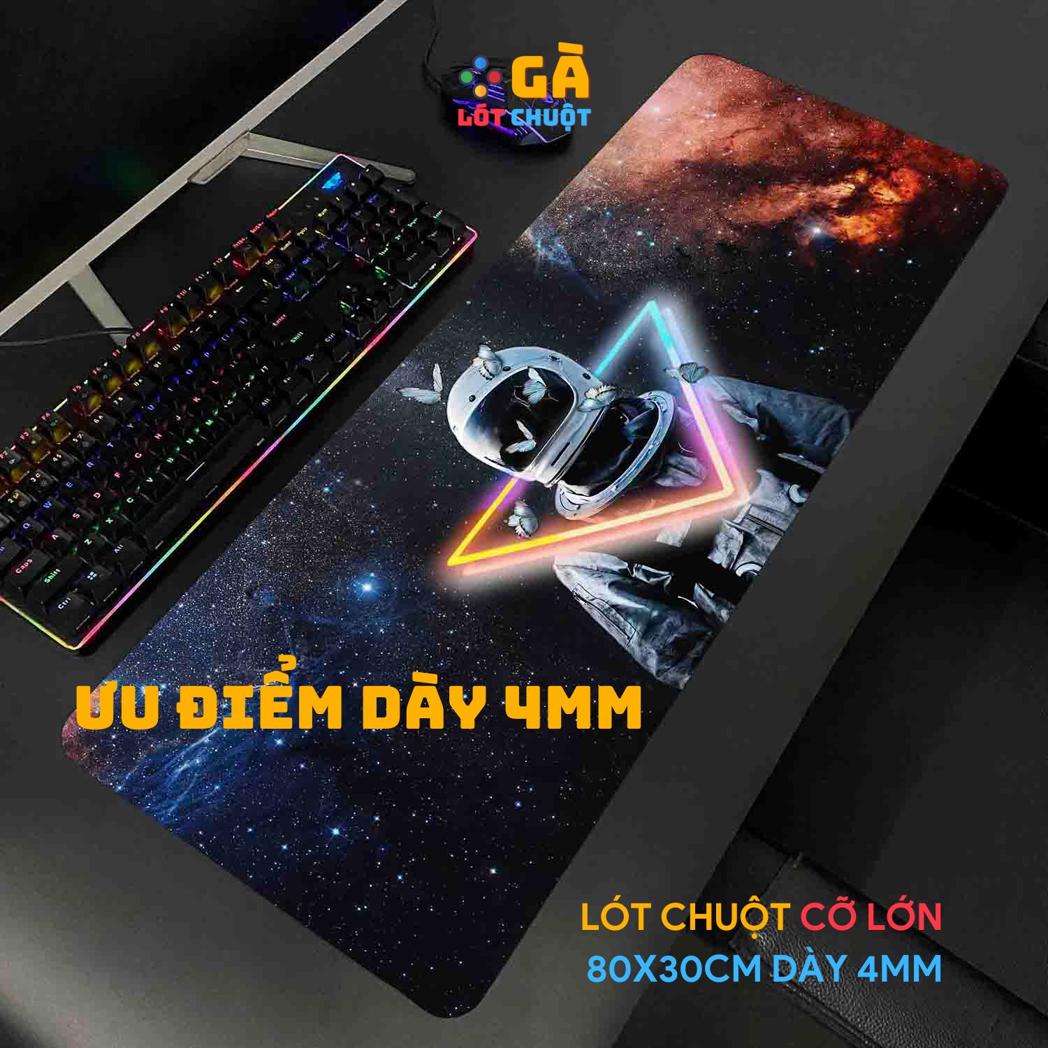 Lót chuột cỡ lớn 80x30 cm dày 3mm, miếng lót chuột có bo viền chắc chắn - gà lót chuột