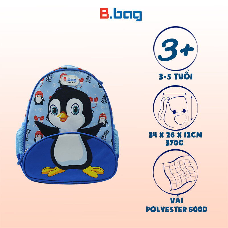 Balo mẫu giáo Buddy-Penguin B-12-101 Xanh dành cho bé 3 đến 5 tuổi học nhà trẻ, mầm non