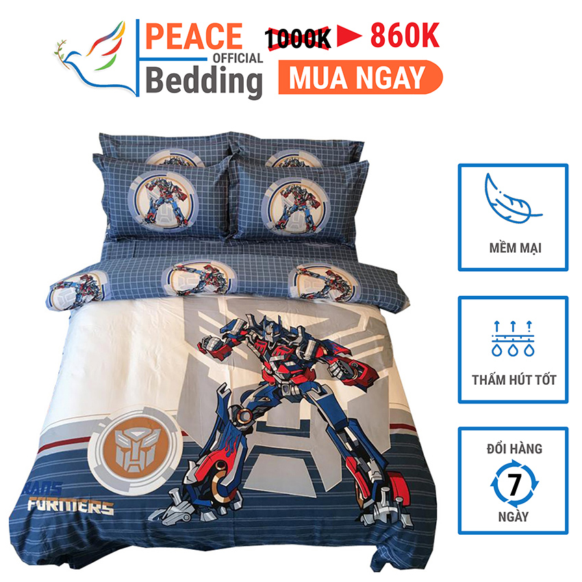 [FREESHIP] Bộ Vỏ Chăn Ga Giường Và 2 Vỏ Gối Đầu 4 Món Mẫu Người Máy Transformer Disney Chất Liệu Cotton 100% Mềm Mịn Dày Dặn Thấm Hút Tốt Bền Màu Hình Ảnh 3D Sinh Động Cho Nệm 1M2 M4 M6 M8 2M